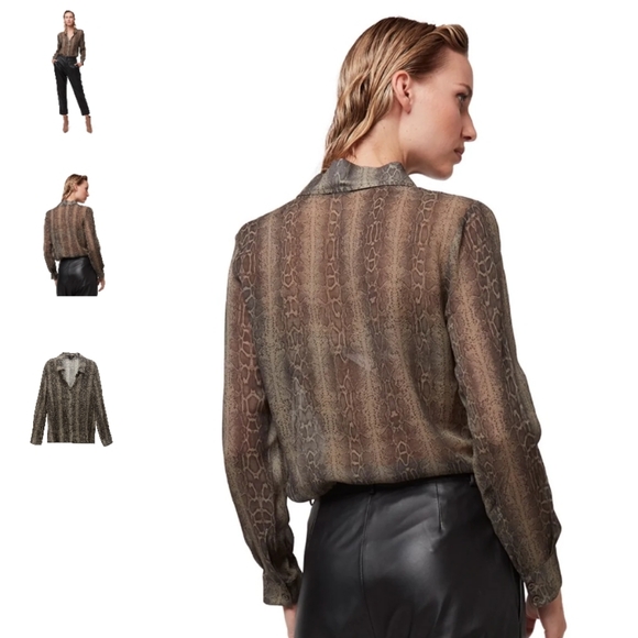 NEW!  AS by DF Semi-Sheer Dusk till Dawn Snakeskin Print Button Down Top XS - Picture 2 of 9